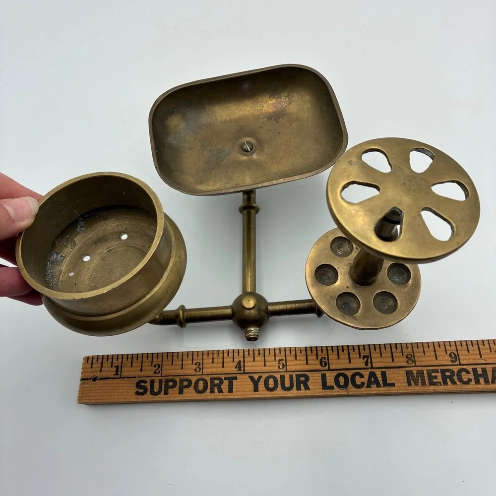 Vintage Solid Brass Wall Mount Bathroom Organizer Soap Dish Toothbrush Holder